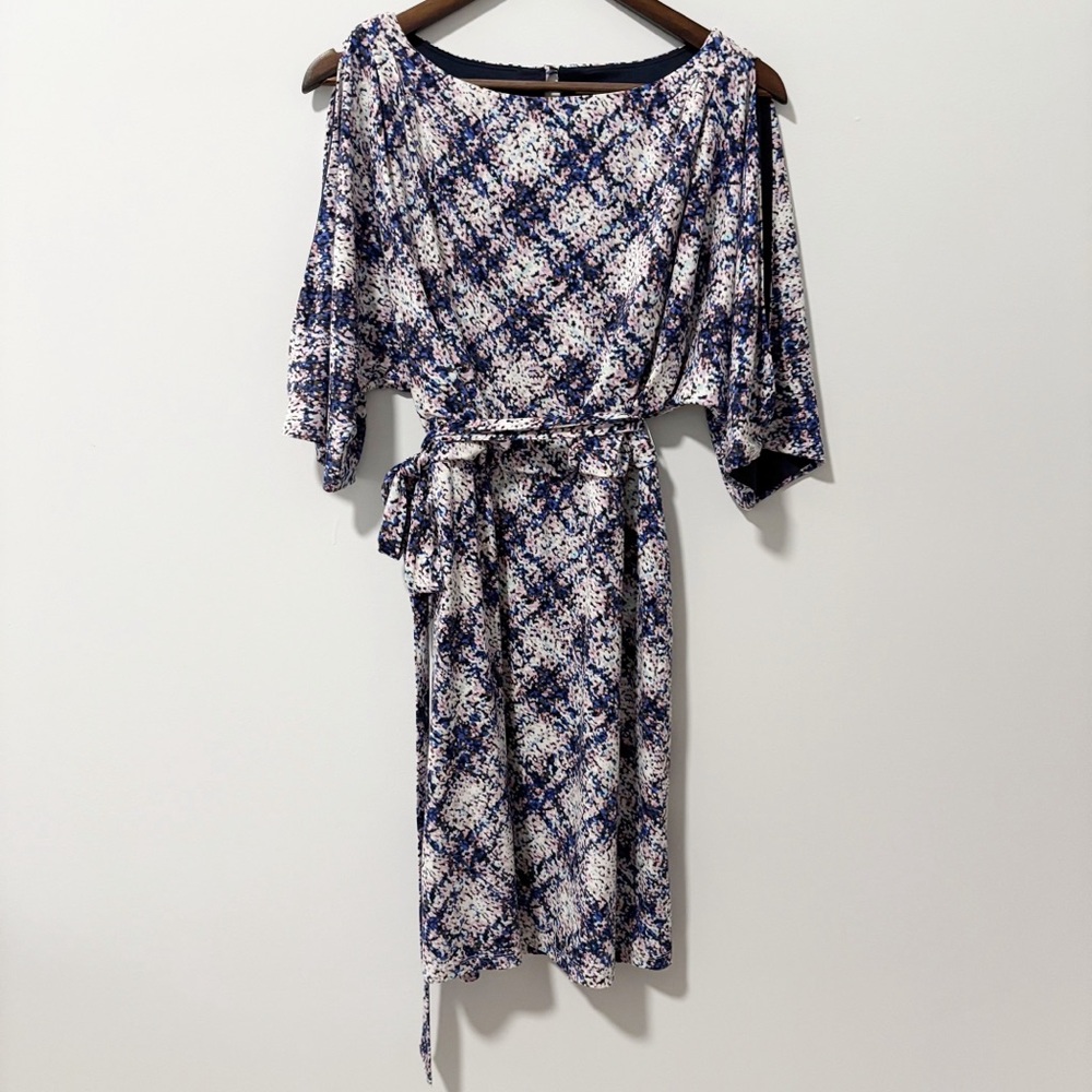 Jessica Simpson Jersey Dress Womens Medium Multi-color Ity Printed Cold Shoulder